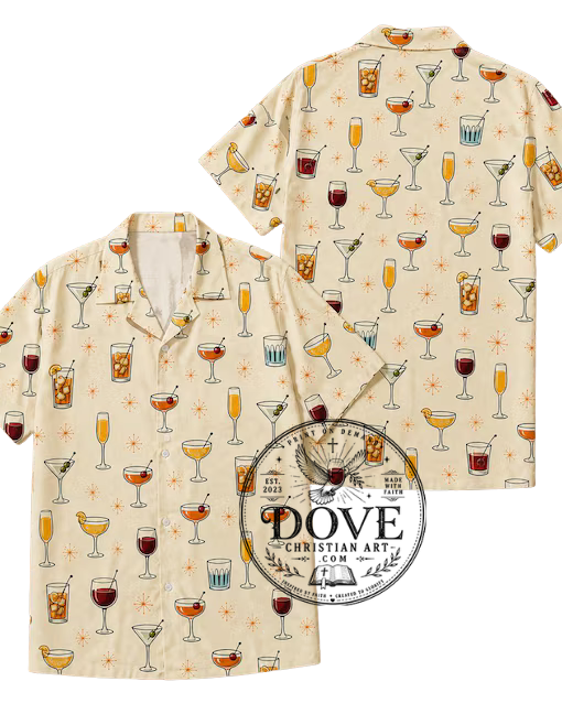 Vintage Martini Tropical Shirt, Retro Cocktail Aloha Shirt