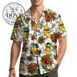 Banana Baseball Hawaiian Shirt, Tropical Fruit Button Up, Men Women Youth