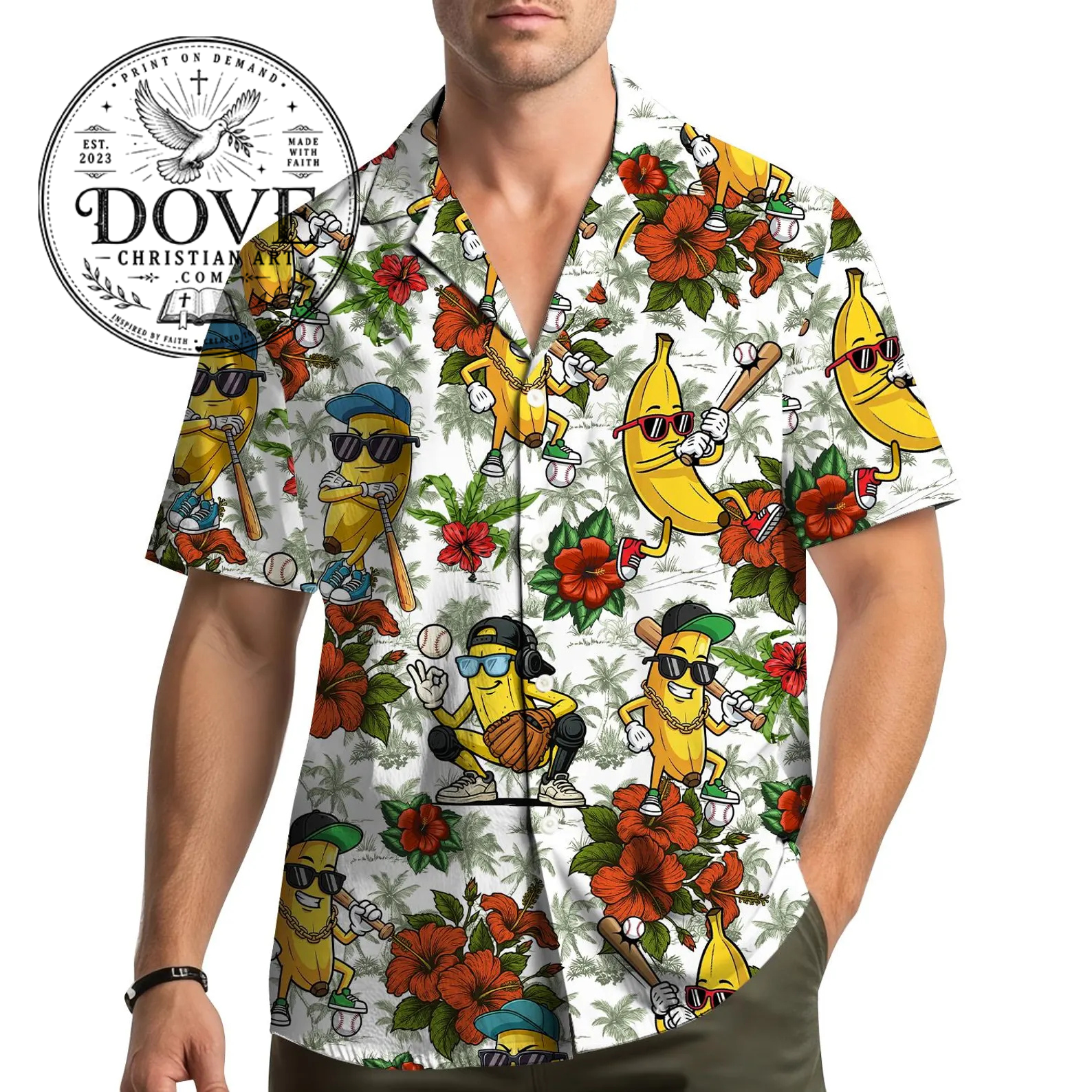 Banana Baseball Hawaiian Shirt, Tropical Fruit Button Up, Men Women Youth