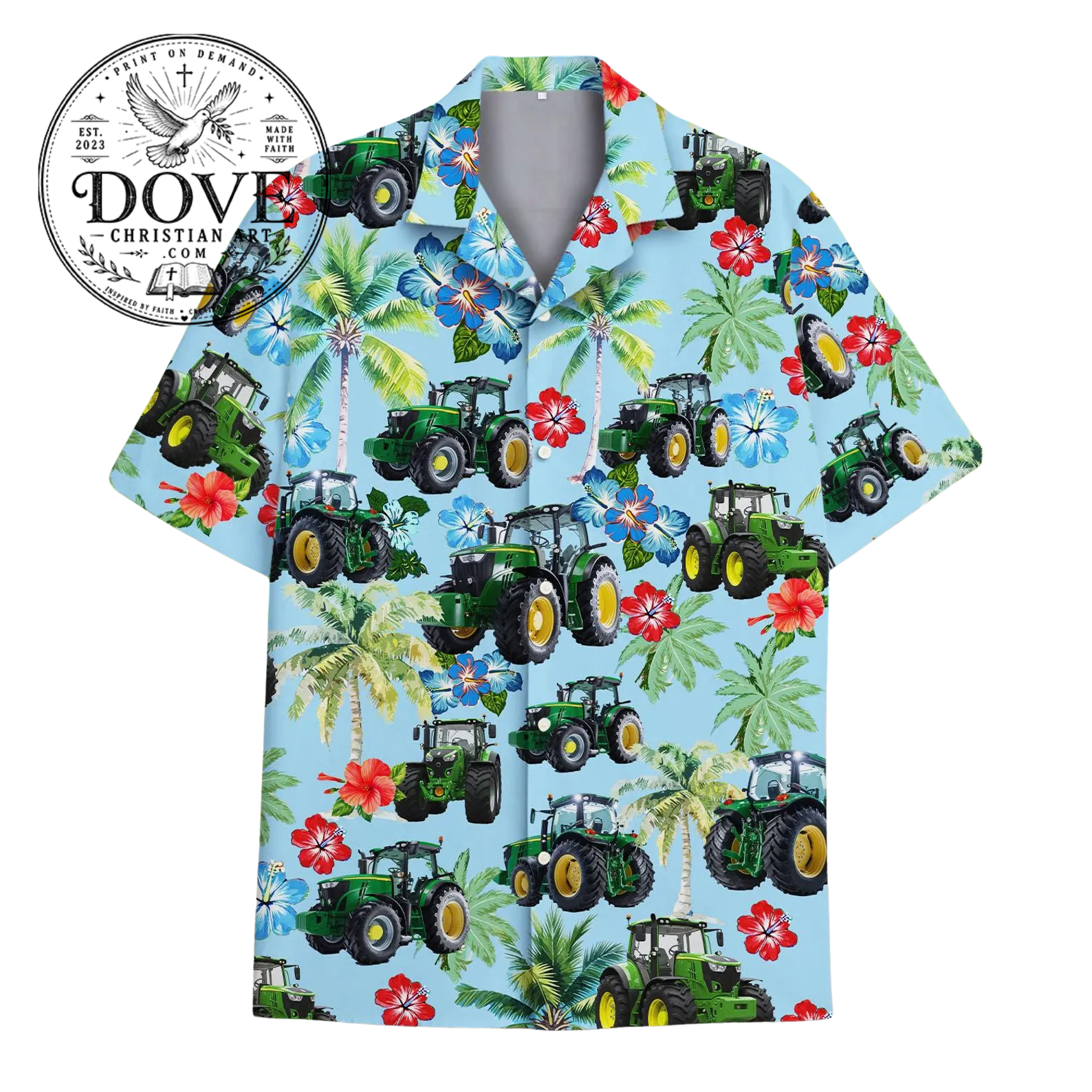 Farm Tractor Hawaiian Shirt, Tropical Farming Aloha Button Up