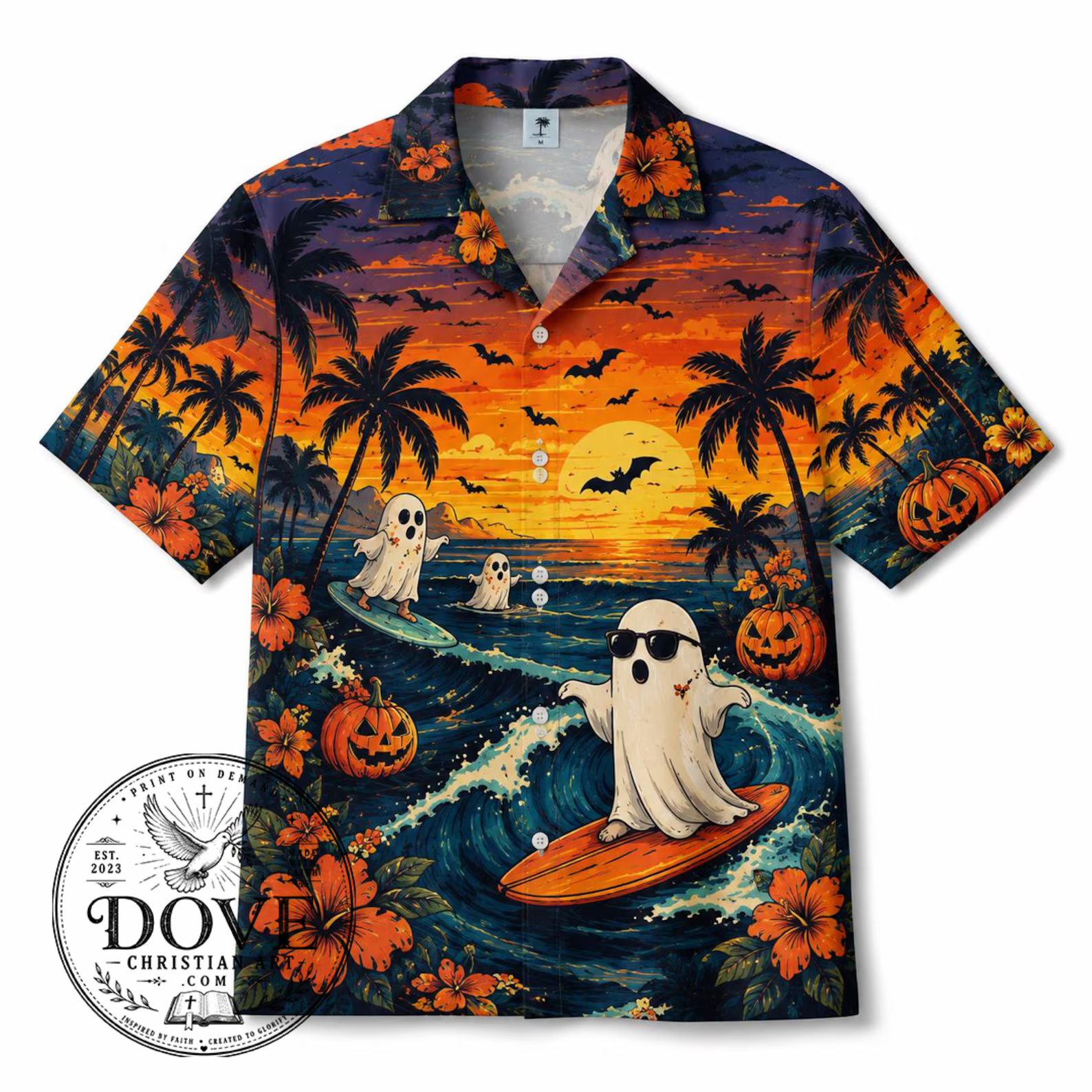 Halloween Hawaiian Shirt, Ghost Surfing & Pumpkin Spooky Aloha Shirt