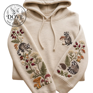 Floral Raccoon Hoodie, Retro Fall Nature Autumn Crewneck